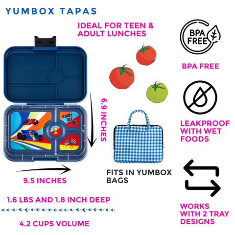 Yumbox Tapas Large Bento Lunchbox-MONTI CARLO BLUE RACE TRAY 4 COMPARTMENT