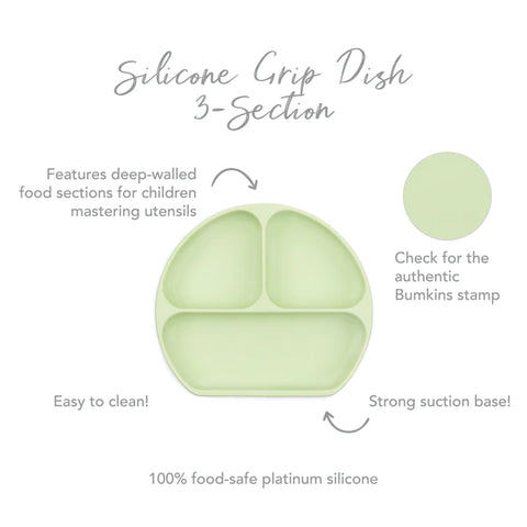 Bumkins Silicone Grip Dish 3 Sections- SAGE