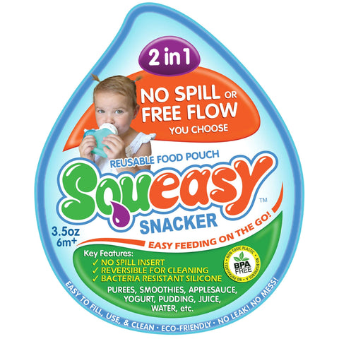 Squeasy Snacker Small 105ml- Silicone Yogurt, Baby Food and Drink Pouch Green