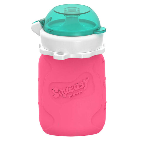 Squeasy Snacker Small 105ml- Silicone Yogurt, Baby Food and Drink Pouch PINK - The Lunchbox Collection