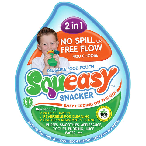 Squeasy Snacker Medium 180ml-Reusable Silicone Yogurt and Drink Pouch GREEN - The Lunchbox Collection