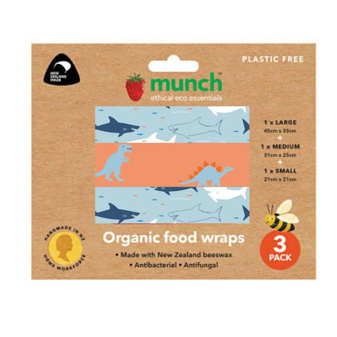 Munch Organic Beeswax Food Wraps 3 Pack Sharks/Dino