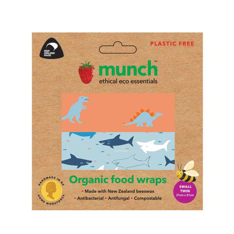 Munch Organic Beeswax Food Wraps SMALL-Dino/Shark Twin Pack