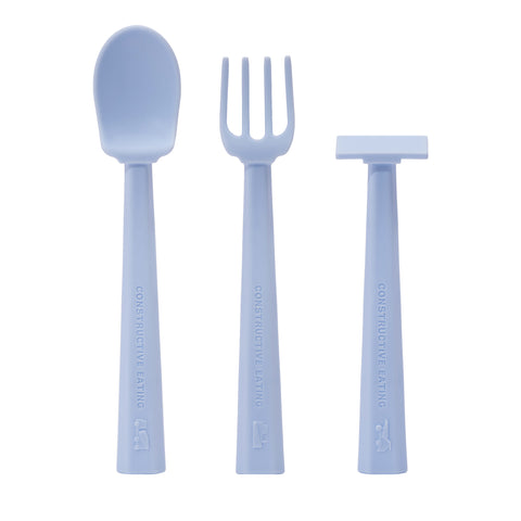 Constructive Baby - Teal Truck Utensils and Plate Combo