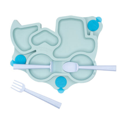 Constructive Baby - Teal Truck Utensils and Plate Combo