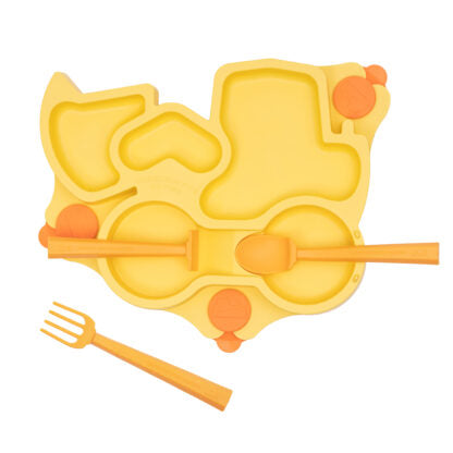 Constructive Baby - Yellow Truck Utensils and Plate Combo