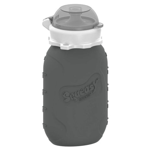 Squeasy Snacker Medium 180ml-Reusable Silicone Yogurt and Drink Pouch GREY - The Lunchbox Collection