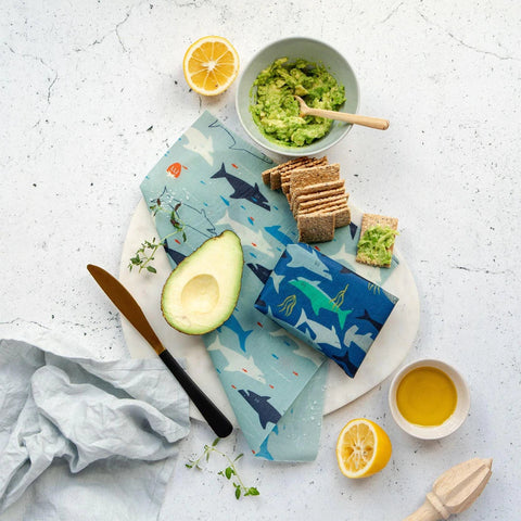 Munch Organic Beeswax Food Wraps MEDIUM-Dino/Shark Twin Pack
