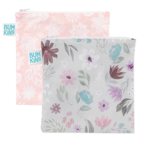Bumkins Reusable LARGE Snack/Sandwich Bag - Twin Pack Floral and Lace
