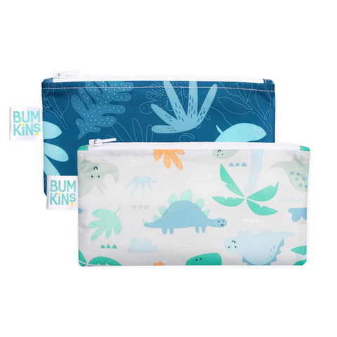 Bumkins Reusable Snack Bag - Twin Pack Blue Tropic/Dinosaurs