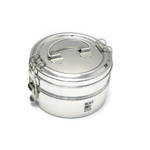Meals In Steel Stainless Steel Double Layer Lunchbox - Tiffin (Round)