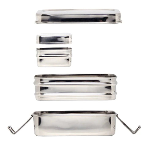 Meals In Steel Stainless Steel LARGE Three Piece Nesting Lunchbox - Rectangular