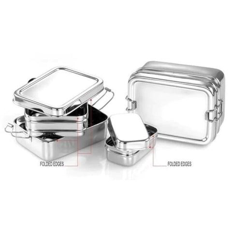 Meals In Steel Stainless Steel LARGE Three Piece Nesting Lunchbox - Rectangular