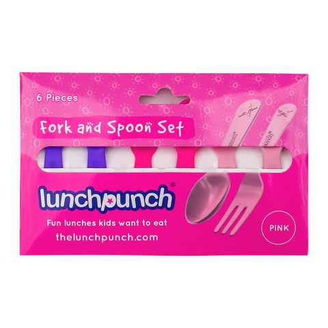 Lunch Punch Utensils - Fork and Spoon Set of 6 PINK