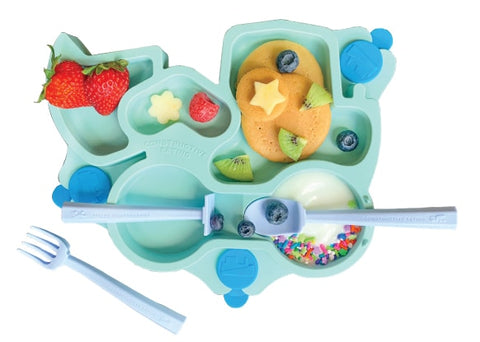 Constructive Baby - Teal Truck Utensils and Plate Combo
