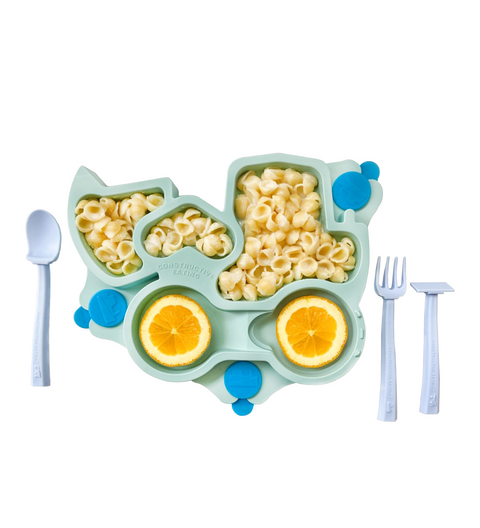 Constructive Baby - Teal Truck Utensils and Plate Combo